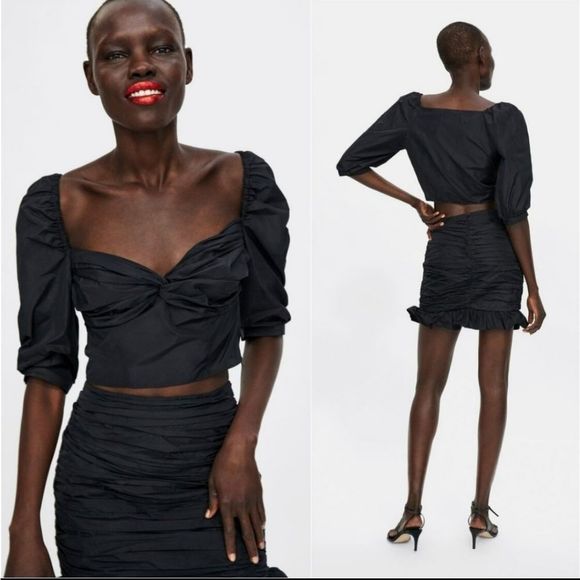 NWOT Zara set puff sleeves crop top with matching skirt - Picture 2 of 11
